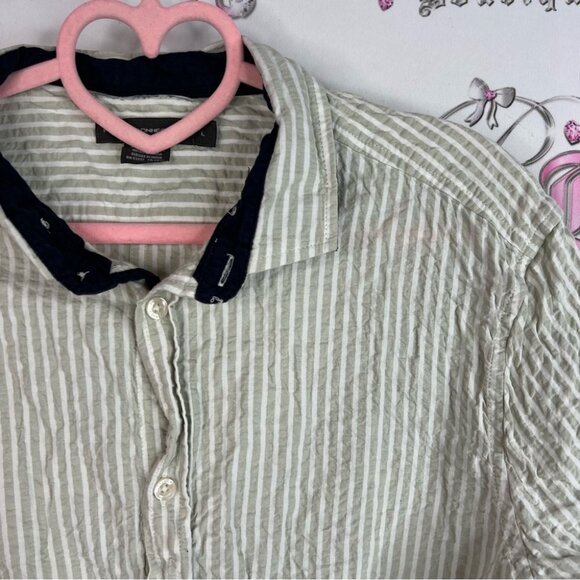 French Connection tshirt tee Striped Gray beige Button Down Shirt black - Picture 4 of 11